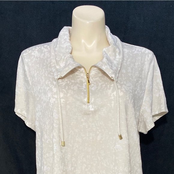 Zynergy By Chicos 4 Top 1X Valli Tunic Shirt Zip Detail High Neck Long Ashwood - Picture 2 of 10